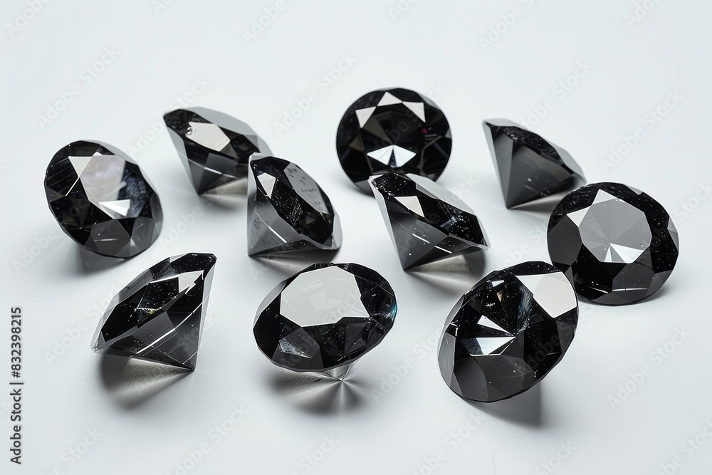 Set of obsidian gemstones isolated on white background