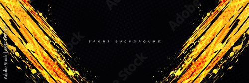 Abstract Sports Background with Orange Brushstrokes and Halftone Effect. Dynamic Grunge Background Design
