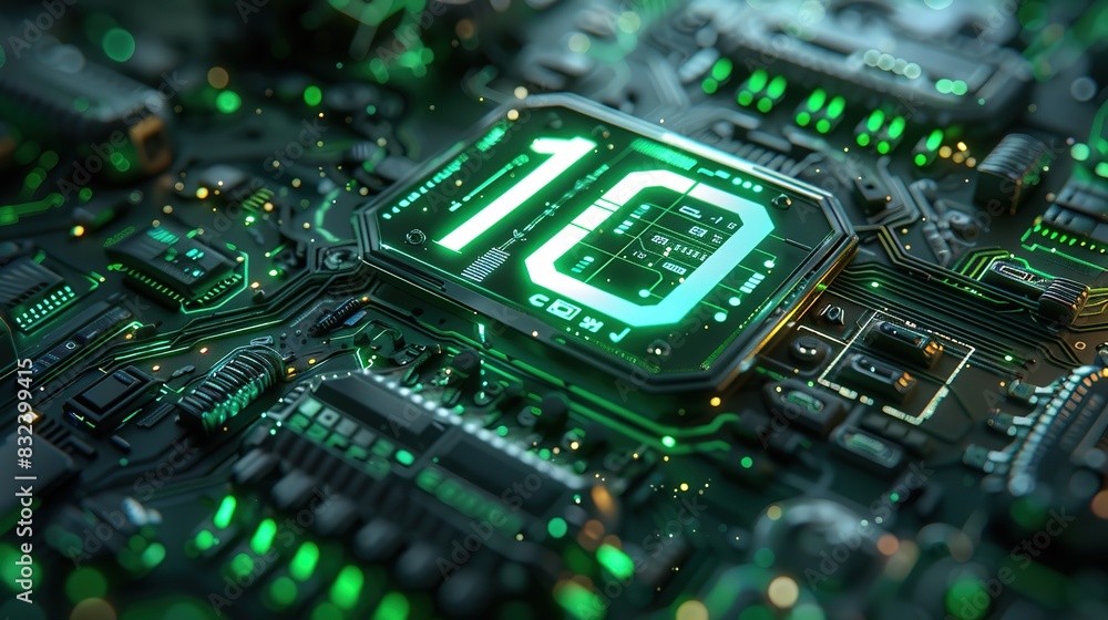 Transparent Frosted Glass Number : Glowing Sci-Fi Blue Mechanical Design