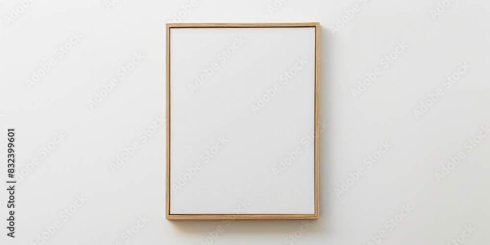 thin light wood picture frame mockup, blank canvas, white wall, neutral color palette on white background thin light wood picture frame mockup, blank canvas, white wall, neutral color palette on white background