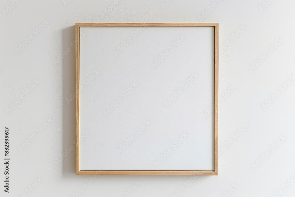 thin light wood picture frame mockup, blank canvas, white wall, neutral color palette on white background thin light wood picture frame mockup, blank canvas, white wall, neutral color palette on white background
