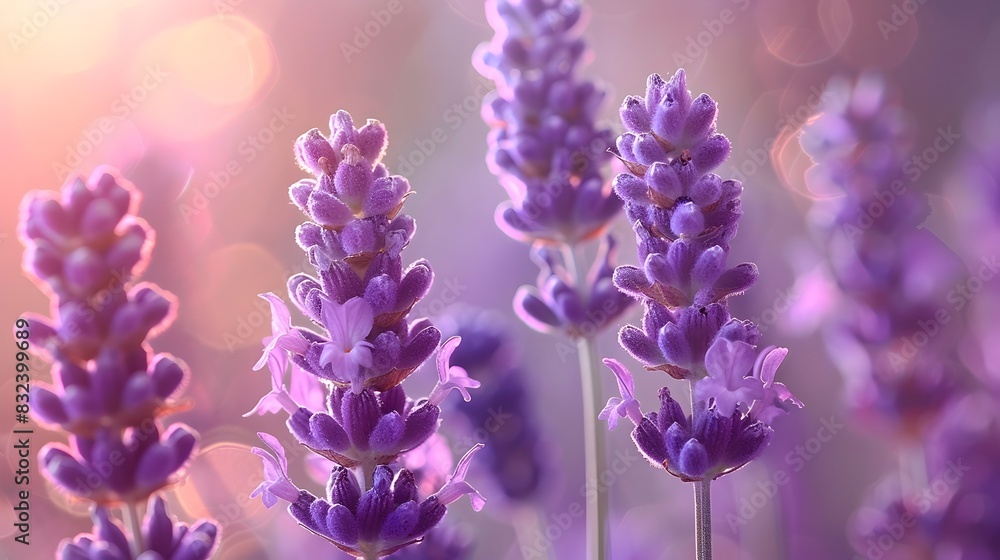 Fototapeta premium Vibrant Lavender Blooms in a Serene Countryside Landscape