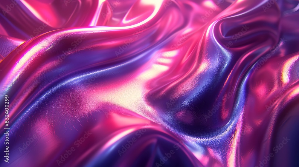 Fototapeta premium Magenta 3d render of dark and magenta silk displaying white iridescent holographic foil in style of magenta abstract background