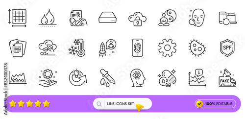 Co2 gas, Recovery devices and Waterproof line icons for web app. Pack of Square area, Prescription drugs, Employee hand pictogram icons. Fake news, Startup, Freezing signs. Face search. Vector