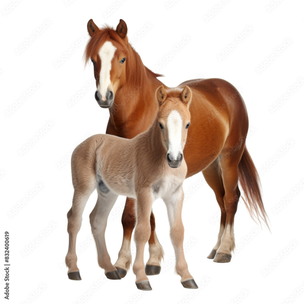 Horses with foals isolated on transparent or white background Horses with foals isolated on transparent or white background