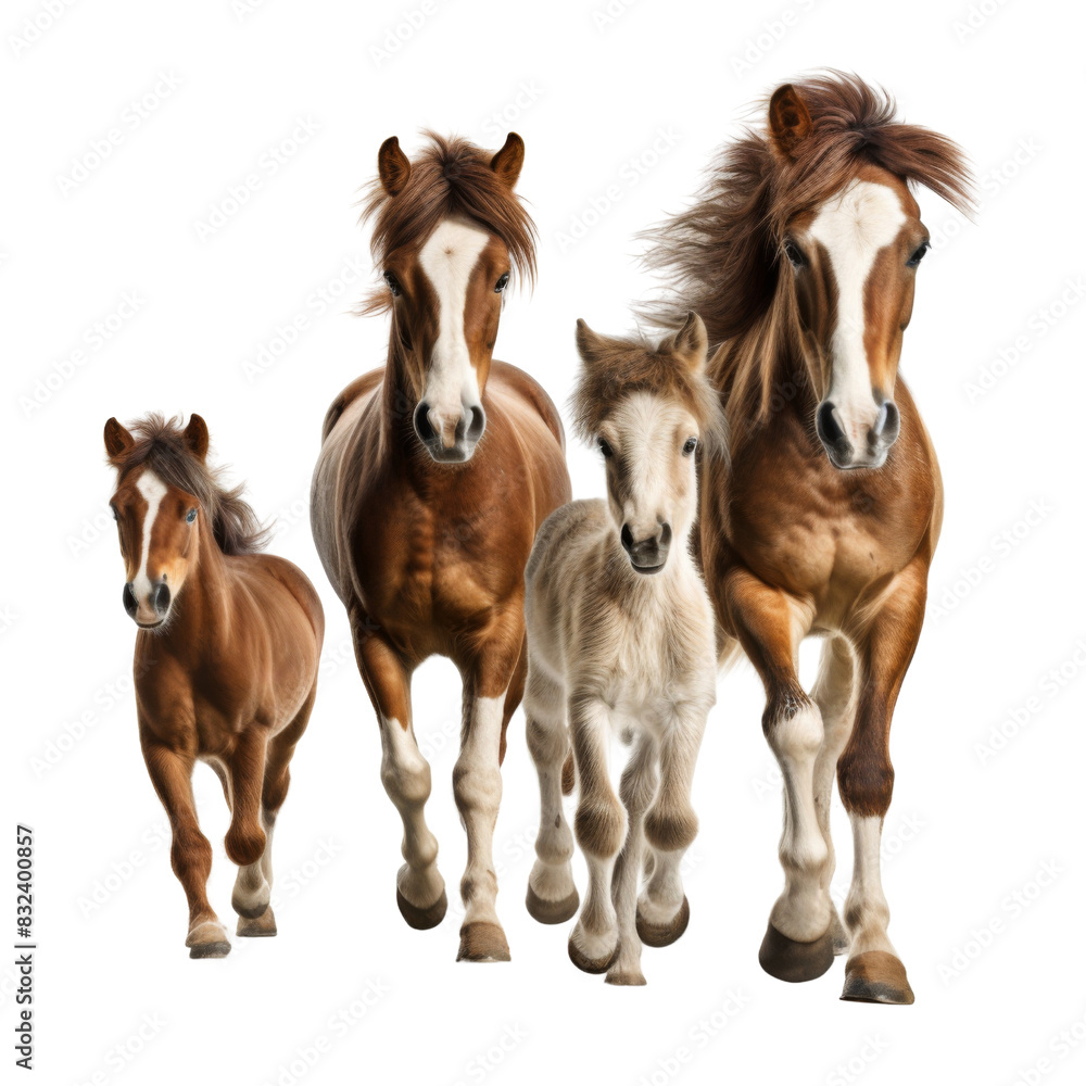 Horses with foals isolated on transparent or white background Horses with foals isolated on transparent or white background