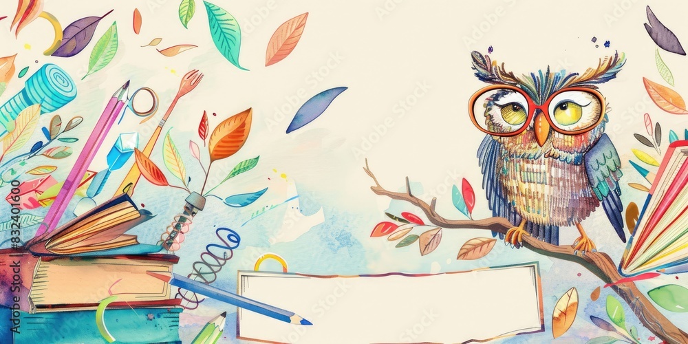 Naklejka premium a image of a watercolor painting of an owl sitting on a branch