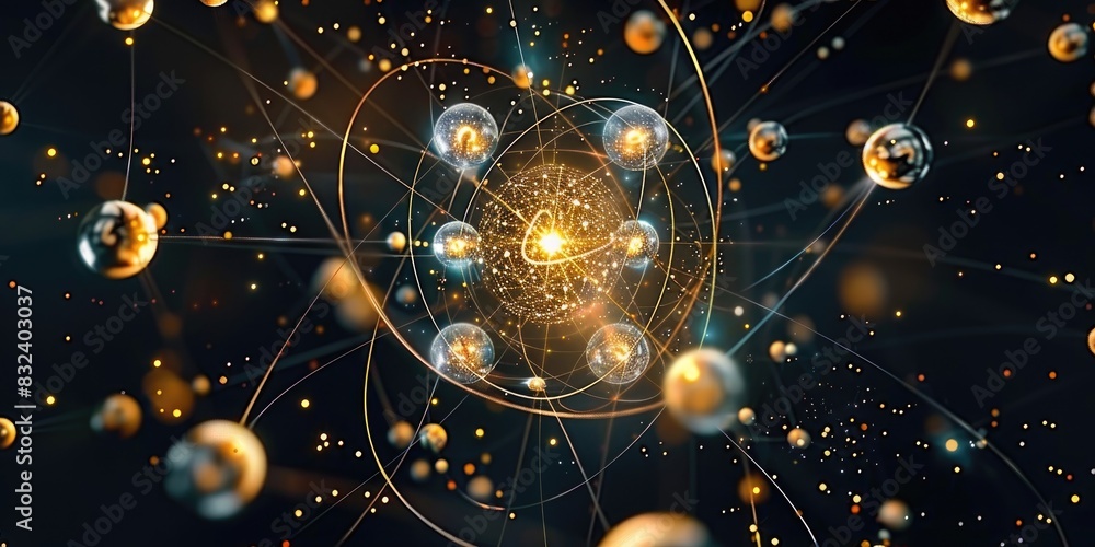Fototapeta premium Futuristic Golden Network with Glowing Lights