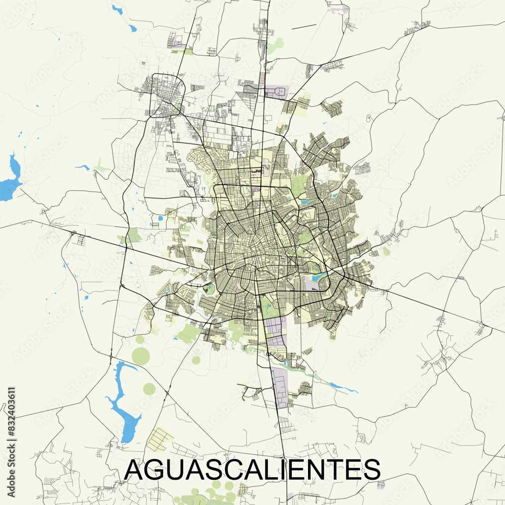 Aguascalientes, Mexico map poster art