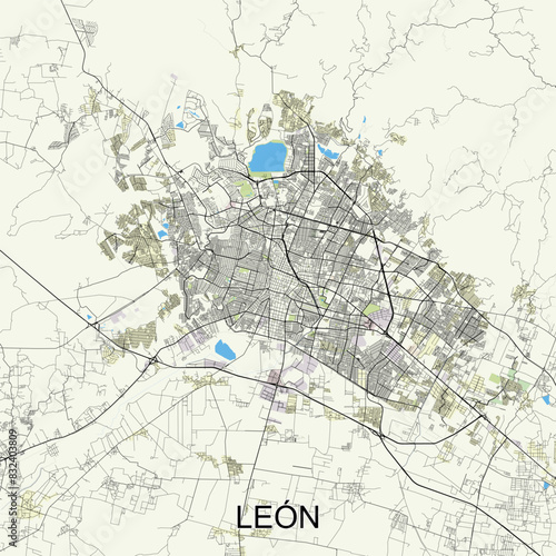 León, Mexico map poster art