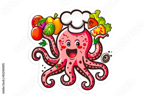 Happy octopus chef with vegetables