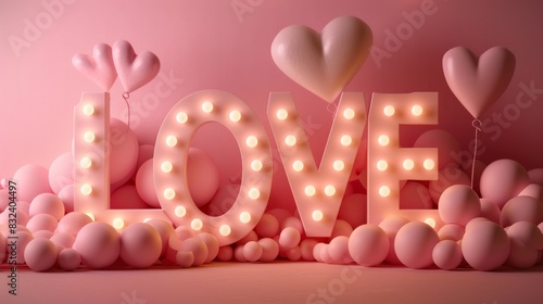 Neon Sign saying Love with pink hearts shape