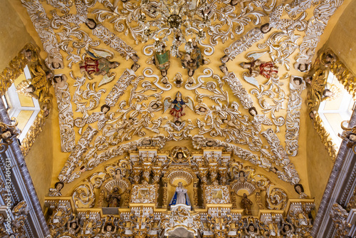 Polychrome Figures and Golden Reliefs, Baroque Interior, Church of San Francisco Acatepec, founded mid-16th century, San Francisco Acatepec, Puebla photo