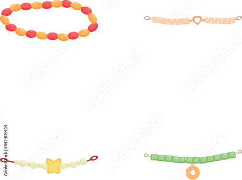 Collection of fashionable beaded and charm bracelets isolated on white