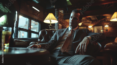 Male model in a suit waiting for a business meeting