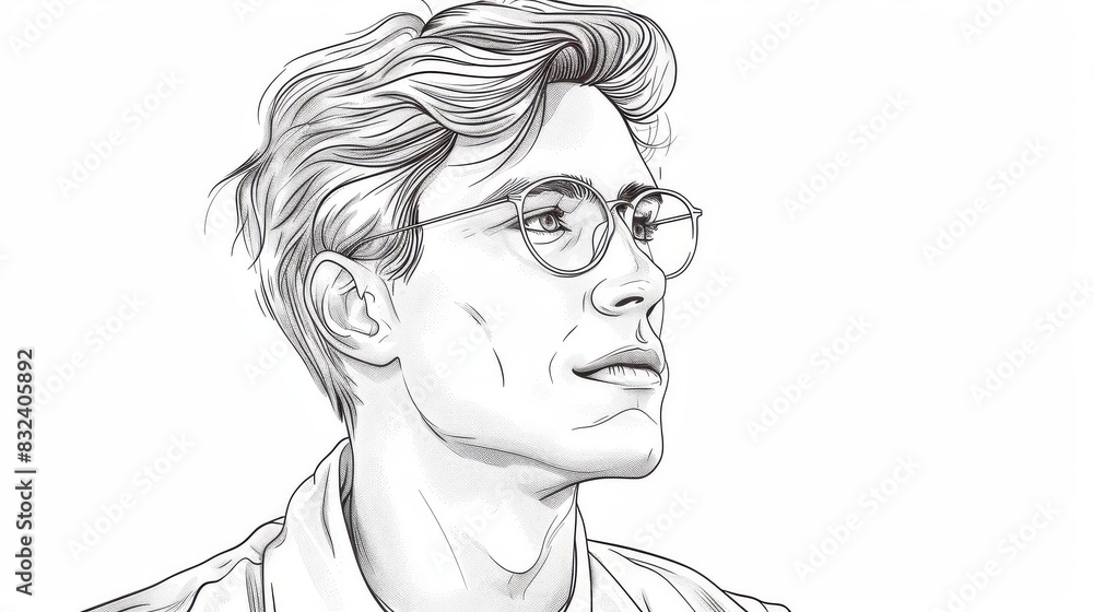 Thoughtful young man wearing glasses looking away. Thoughtful young man wearing glasses looking away.
