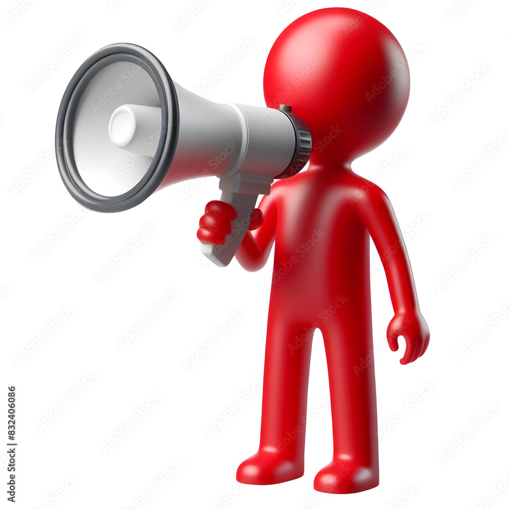 3d person with megaphone, person shouting through megaphone. 3d person with megaphone, person shouting through megaphone.