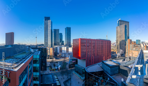 Elevated view of Deansgate apartments from Tony Wilson Place, Manchester, Lancashire, England photo