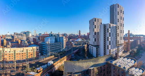 Elevated view of city skyline from Tony Wilson Place, Manchester, Lancashire, England photo