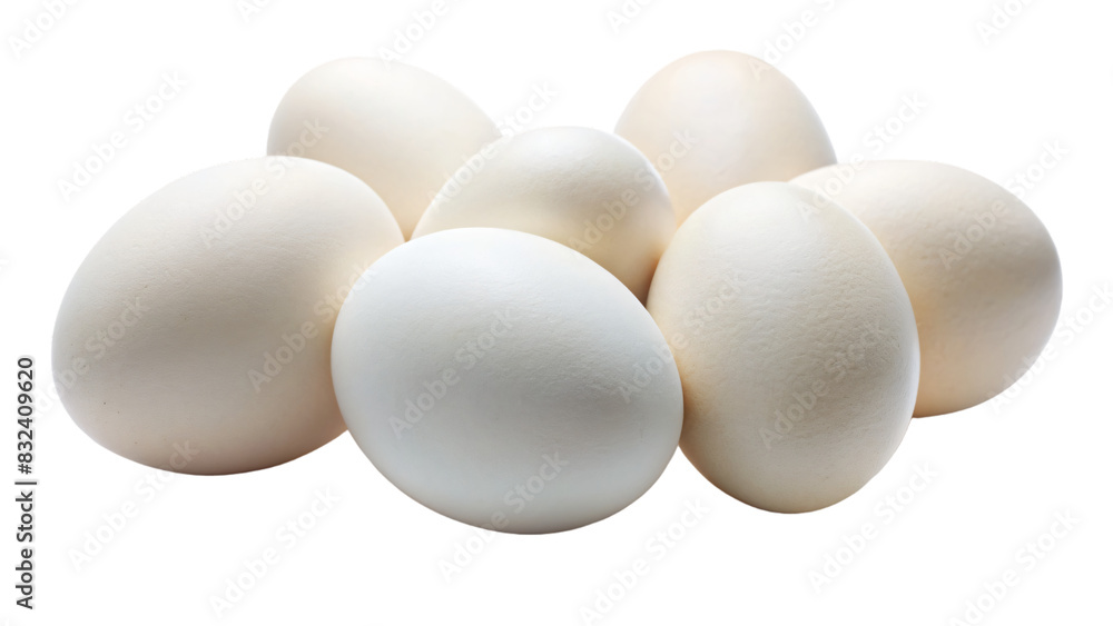 fresh white chicken eggs sit together on a bright white background fresh white chicken eggs sit together on a bright white background