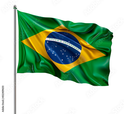 Brazilian flag waving glorious over isolated transparent background