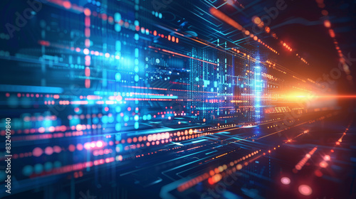 Futuristic digital abstract technology background with glowing neon lights and circuit patterns showcasing modern innovation and connectivity.