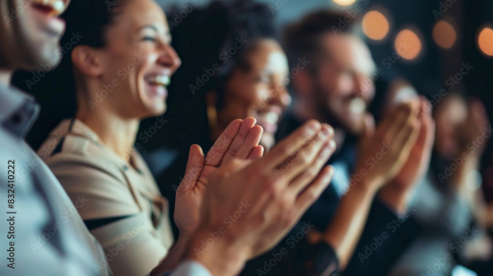 Group of people clapping hands and smiling, at an event or gathering, showing appreciation, joy, and human connection. Group of people clapping hands and smiling, at an event or gathering, showing appreciation, joy, and human connection.