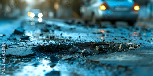 Immediate action required to address dangerous potholes on urban road for safety. Concept Pothole Repair, Urban Infrastructure, Road Safety, Municipal Responsibility, Immediate Action, photo
