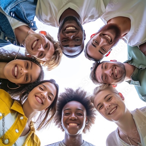 Group of multiethnic friends taking selfie. Excited multiethnic friends smiling, waving and posing together for camera while doing group selfie with smartphone. Happy group of friends. Taking a selfie © John Martin