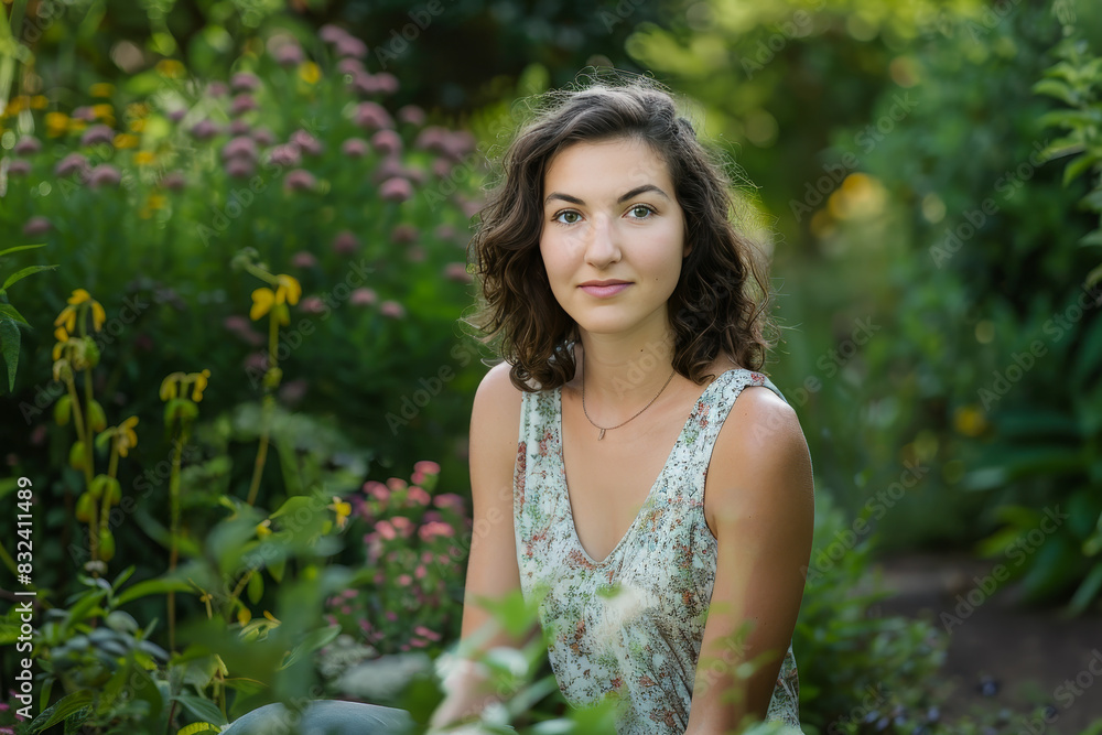 portrait of a woman in a garden portrait of a woman in a garden