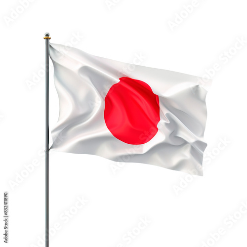 Japanese flag waving over isolated white transparent background