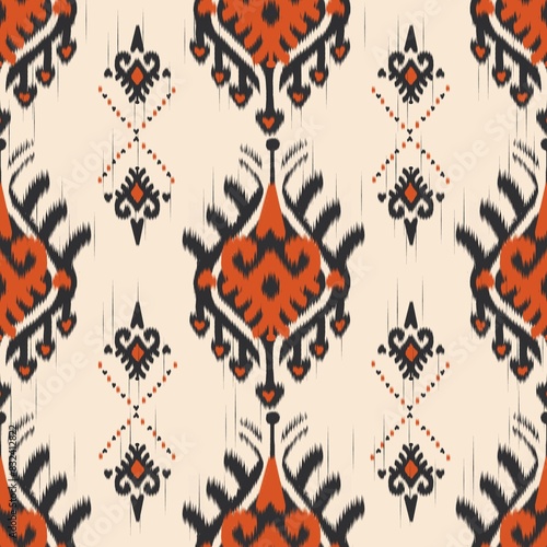 Ikat colorful ethnic motif pattern. Illustration ikat ethnic motif abstract shape seamless pattern. Ikat ethnic pattern use for fabric, textile, home decoration elements, upholstery, wrapping, etc.