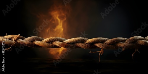 Frayed rope symbolizes broken connection illustrating feelings of disconnection and isolation. Concept Loneliness, Symbolism, Emotional Impact, Artistic Depiction photo