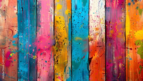 a coloful painted fence in different colors photo