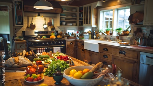 Cozy Farmhouse Kitchen with Fresh Homemade Produce and Baking © pkproject