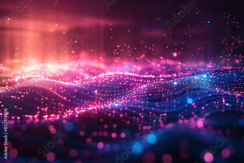 Stunning digital landscape with vibrant colors  glowing particles  and a futuristic aesthetic  perfect for technology  science fiction  and innovation concepts.