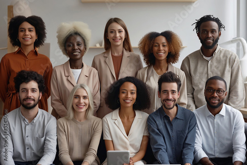 Group of diverse business professionals. Represents teamwork  corporate diversity  and collaborative success  perfect for business and marketing materials.