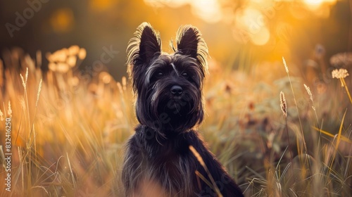 Cairn Terrier in Golden Sunset Field