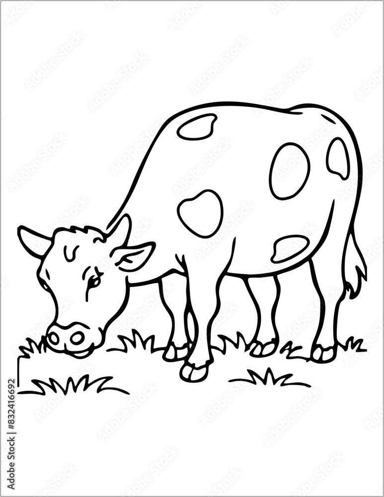 Fototapeta premium Cow Coloring page outline of cartoon cow isolated. black and white vector illustration, coloring book for kids.