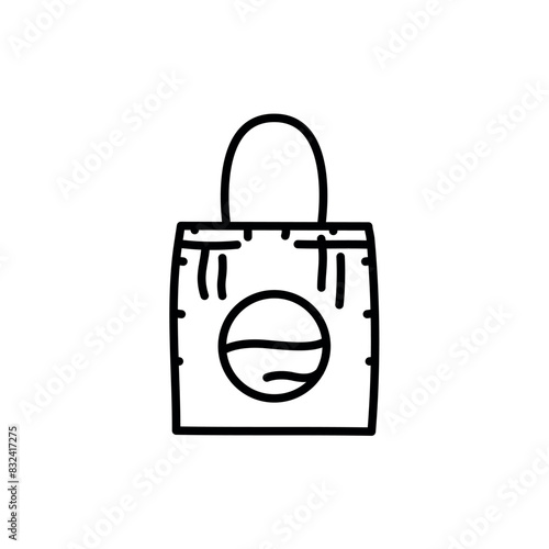 Reusable tote for shopping black line icon. Summer clothes.