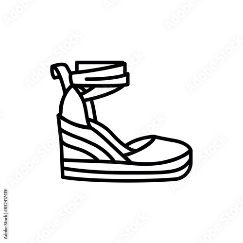 Wedge espadrilles black line icon. Summer clothes.