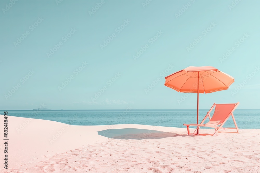 Pink beach umbrella and chair