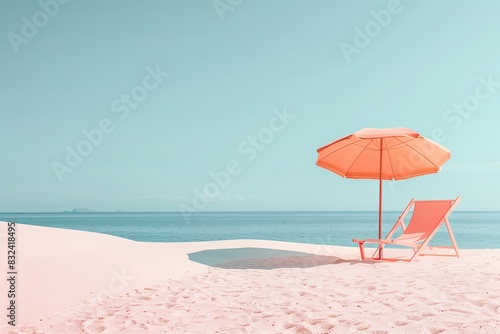 Pink beach umbrella and chair