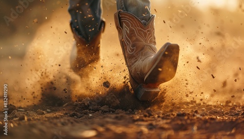 Closeup of cowboy boots jumping in the air photo