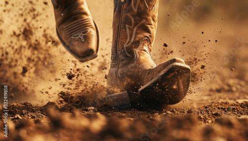 Closeup of cowboy boots jumping in the air