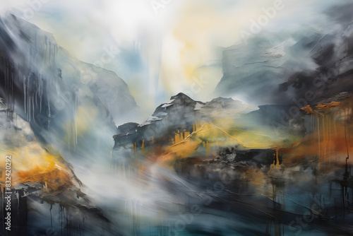 mystical valley overlooking cliffs. generative ai © Niko