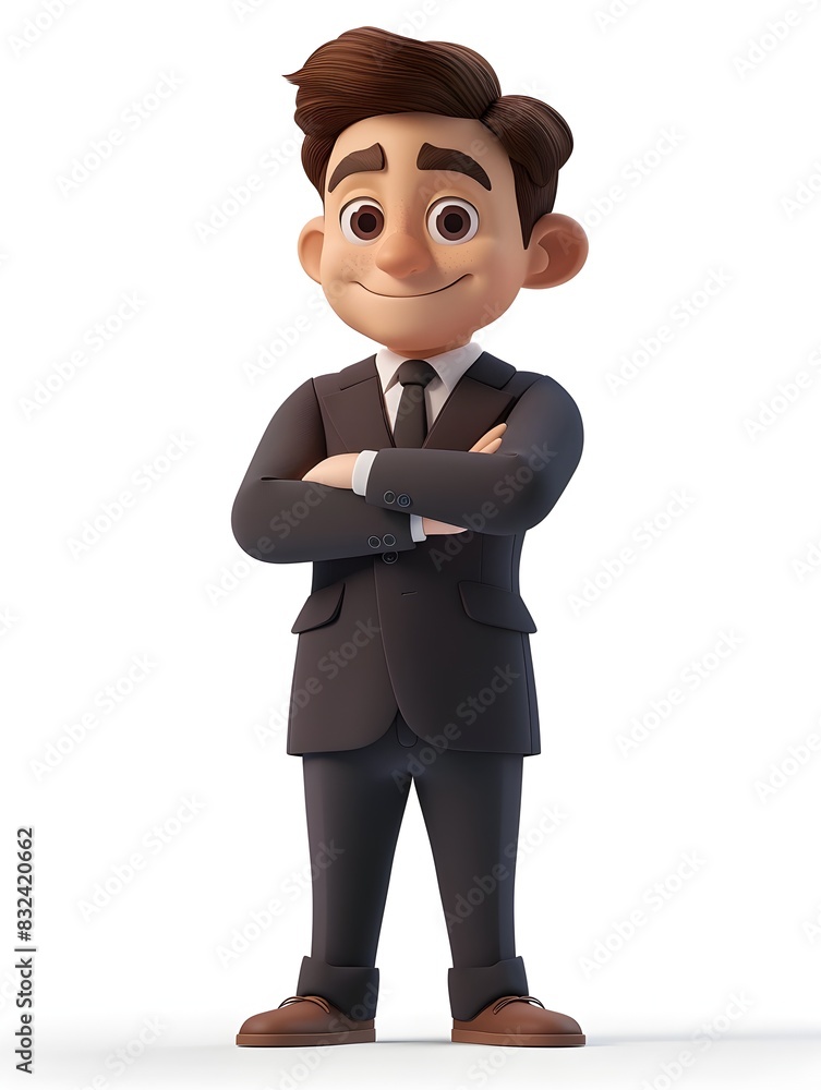 Cartoon Businessman Exuding Confidence with Crossed Arms on White Background Cartoon Businessman Exuding Confidence with Crossed Arms on White Background