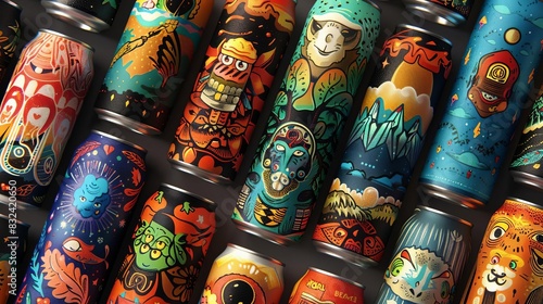 3D model of Craft beer labels with vibrant illustrations and artwork
