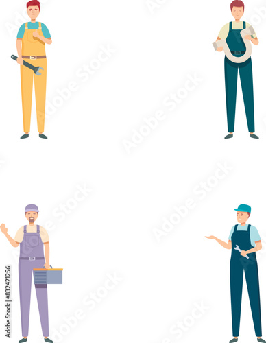 Illustration of four professionals a delivery guy, guitarist, painter, and chef in uniforms
