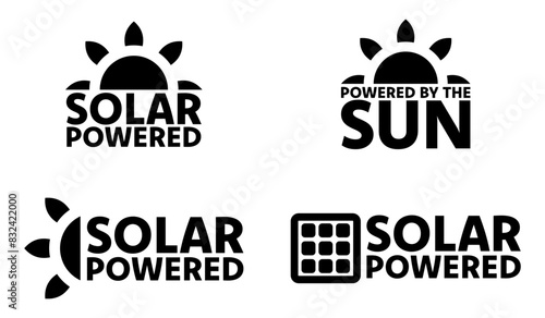 Solar Power label designs with icon and text.